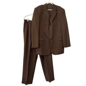 Zandello Le Collezioni Suit Size 44L Blazer Jacket Pants Two Piece Set Brown